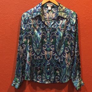 Cache patterned button down long sleeve